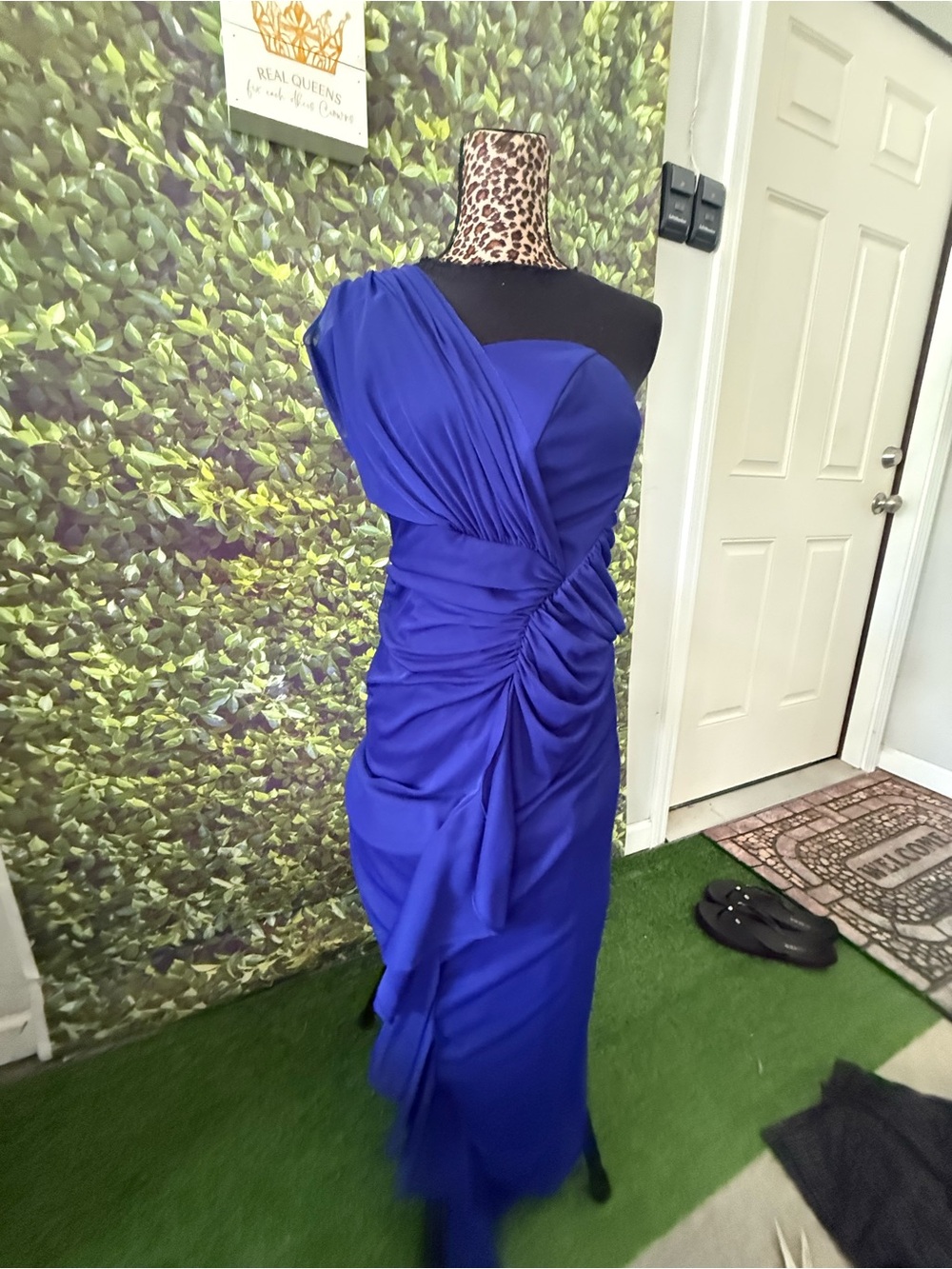 Elegant One-Shoulder Royal Blue Evening Dress mp1